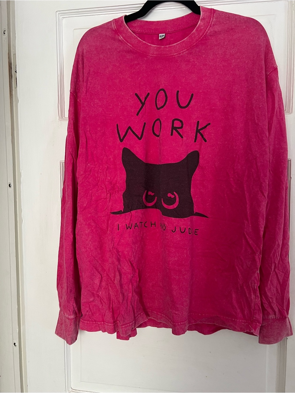 Pink Long-Sleeve Graphic Tee with Cat Motif